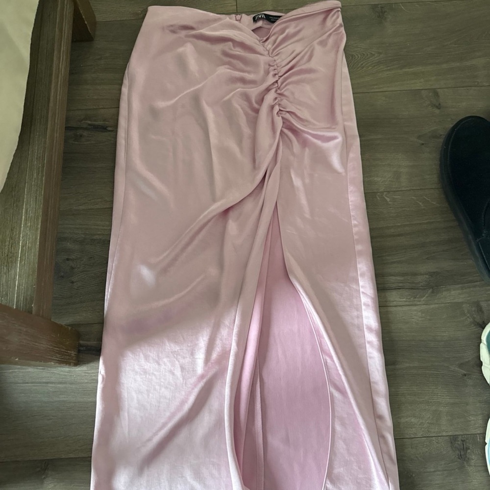 Zara Light Pink Ruched Pencil Skirt